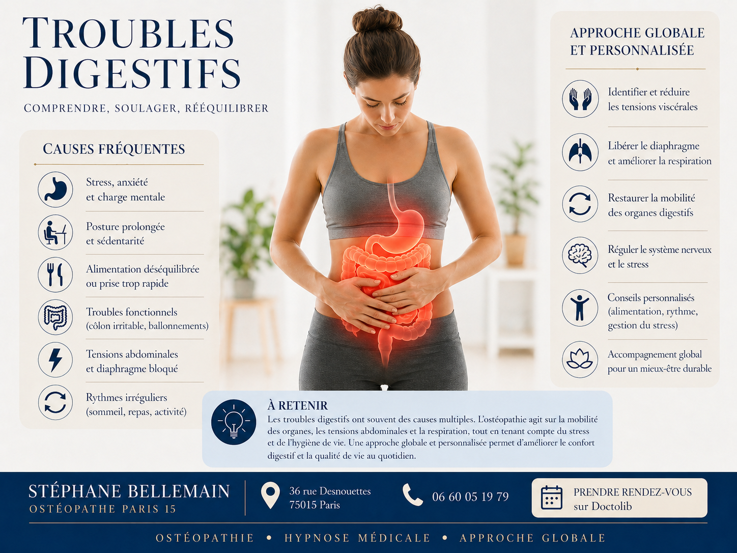 Infographie troubles digestifs fonctionnels ostéopathe Paris 15 Stéphane Bellemain